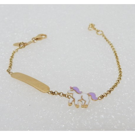 BRACCIALE BIMBA ORO GIALLO 18 KT CON LEOCORNO COLORATO