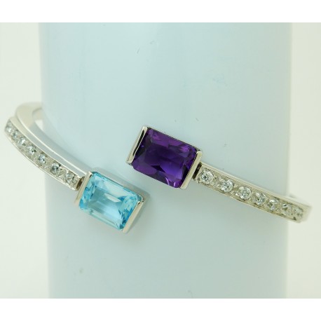 Bracciale rigido Oro bianco 18 kt - 750% pietre apertura molla