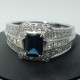 Anello fascia Zaffiro blu e Dimanti certificati in oro bianco 18kt carati