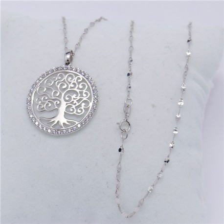COLLANA PENDENTE ALBERO DLLA VITA ORO BIANCO 18 KT COMPLETO