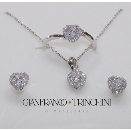 ANELLO ORECCHINI PENDENTE CATENA ORO BIANCO 18KT SAN VALENTINO COMPLETO