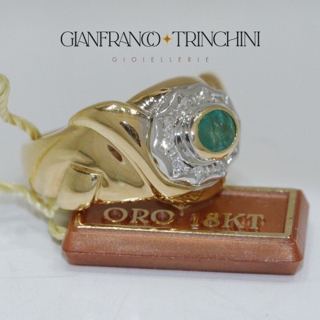 Anello Smeraldo fascia Oro giallo 18kt con Diamanti naturali