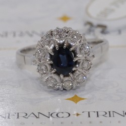 Anello  Oro bianco 18kt con Diamanti naturali e Zaffiro blu naturale