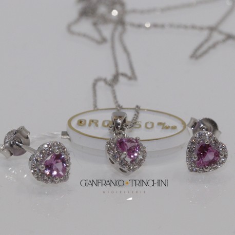 ORECCHINI PENDENTE CATENA ORO BIANCO 18KT SAN VALENTINO COMPLETO