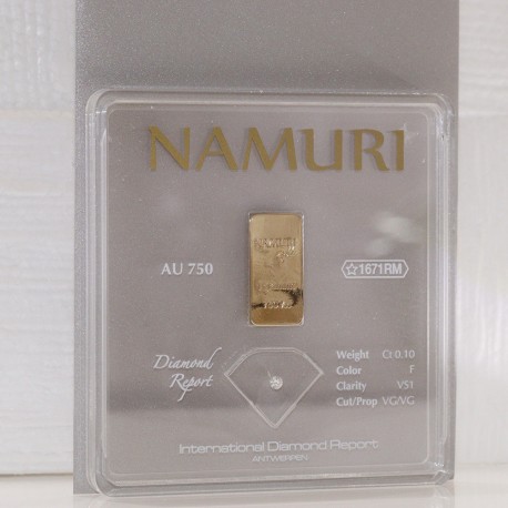 LINGOTTO ORO + Diamante blister naturale ct0,10 NAMURI nascita battesimo matrimonio laurea