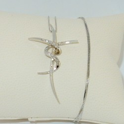 Croce stilizzata con Diamanti in Oro bianco18kt+catenina